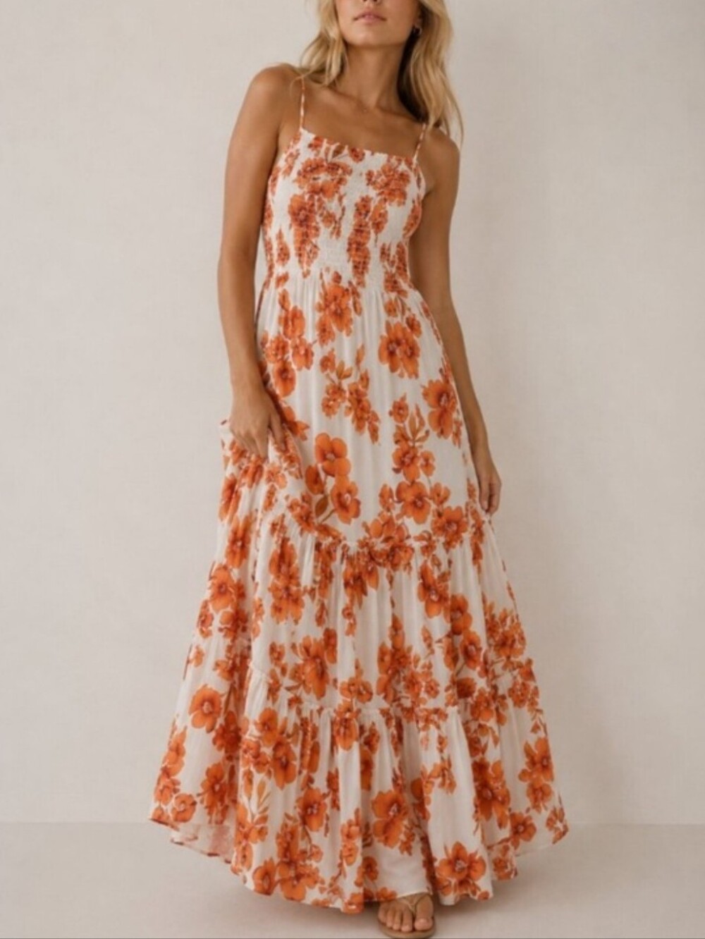 Intimately Free People Garden Party Floral Tiered Maxi Dress Smocked Size SP